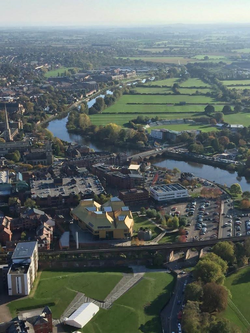 Bird's eye views of Worcester captured from Virgin balloon