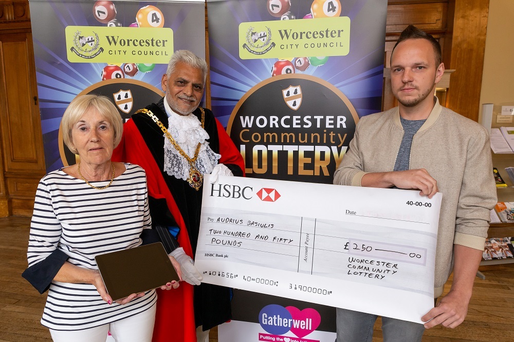 First Worcester Community Lottery winners receive prizes from Mayor